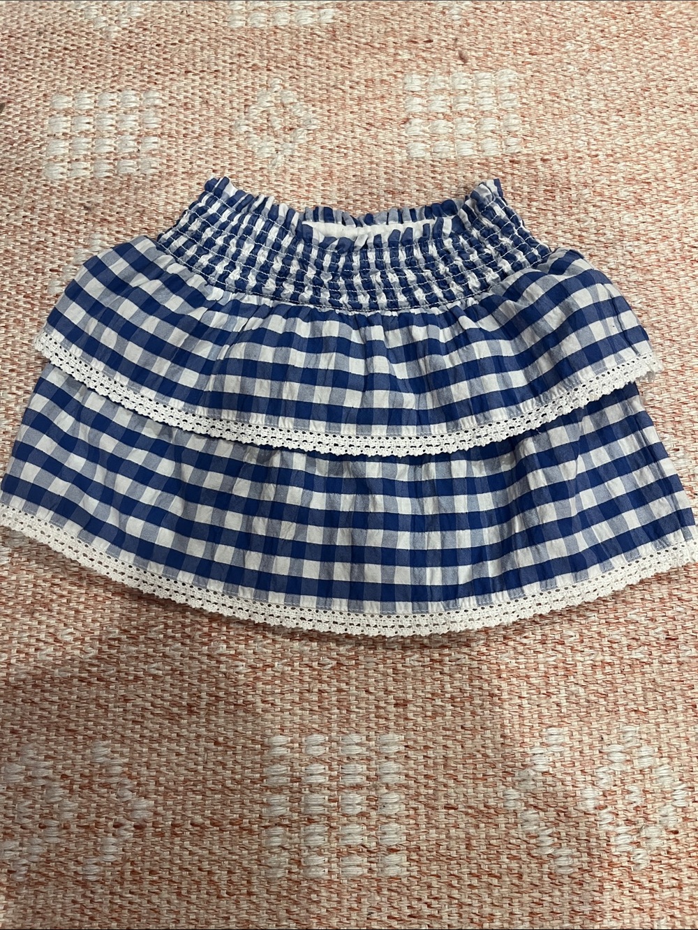 Cat & Jack Blue and White Gingham Tiered Skirt with Lace - Picture 1 of 1